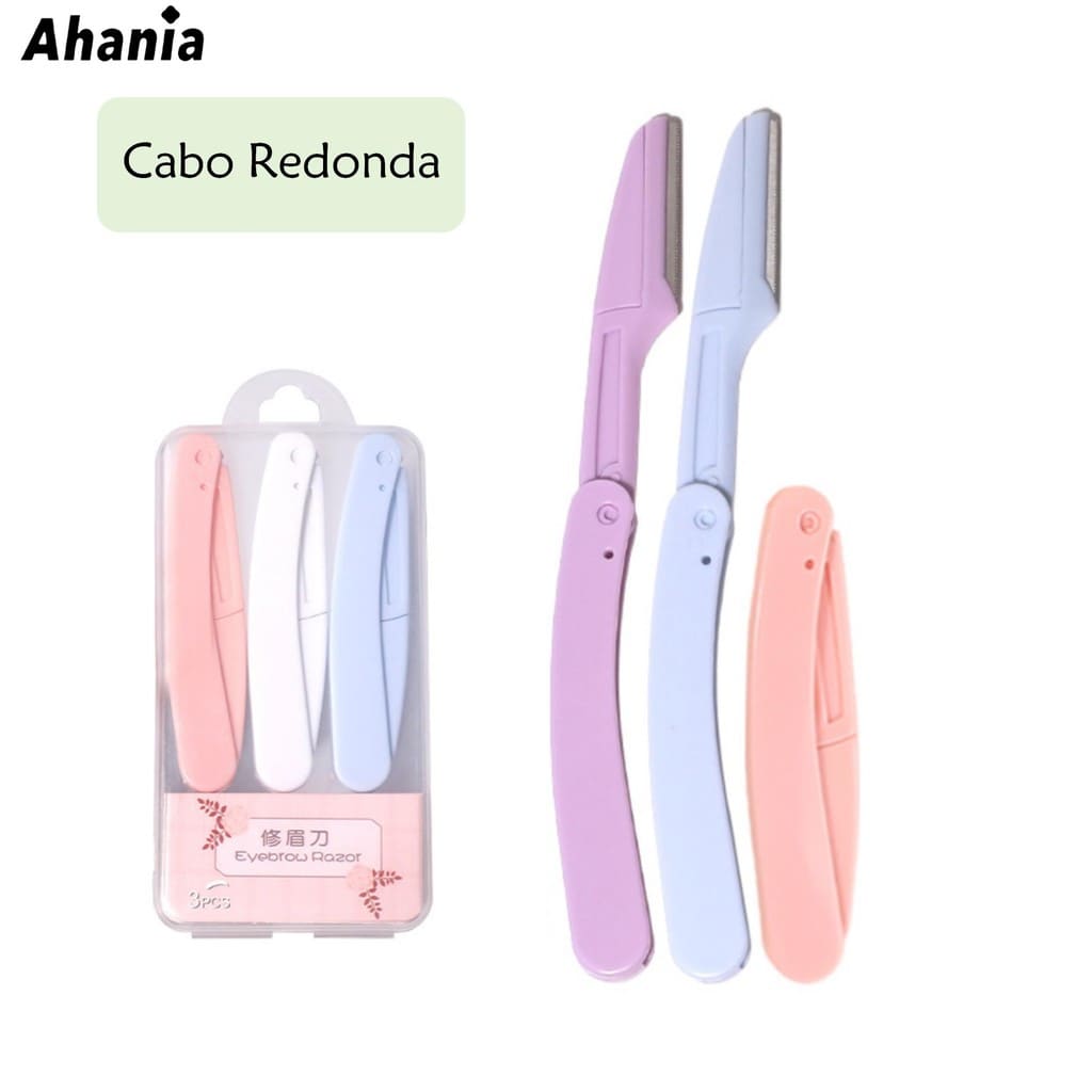 Kit de 3 Navalhas De Sobrancelhas e Rosto Dobrável com Estojo de Plastico Aparador De Sobrancelhas Depilação Facial